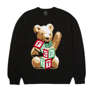 Huf Gift Bear Intarsia Knit Sweater Black