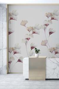 Pink Purple: Gingko Mural Wallpaper - Grape