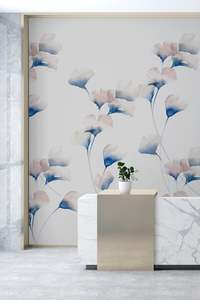 Pink Purple: Gingko Mural Wallpaper - Blush