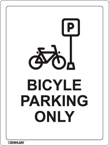 Bicycle Parking Only Sign (White) 1106 - Emmjay