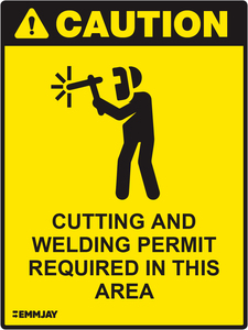 Caution - Cutting and Welding Permit Required in this Area Sign 1281 - Emmjay