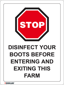Products: EGL 1419 Stop - Disinfect Your Boots Before Entering and Exiting This Farm Sign - Emmjay