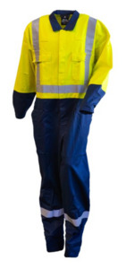 Cotton Overalls, D/N, LS, Domed, Yellow/Navy Empyre Workwear Packaging & Hygiene