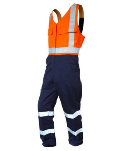 Action Cotton Bib Overalls, D/N, Orange/Navy Empyre Workwear Packaging & Hygiene