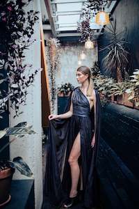 Tailored Luxury: Lottie asymmetric leather lace bodice with optional pleated wrap around scarf and full length skirt