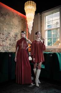 Hepburn halter dress with a hand tooled leather lace bodice a silk crepe de chin&hellip;