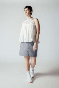 Linen and Leather Lace Singlet with Shoulder ties