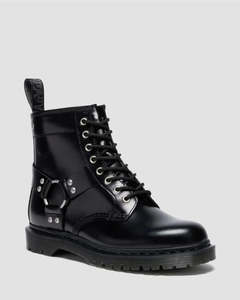 Womens Footwear: Dr. Martens 1460 Harness 8 Eye Boot - Black Analine