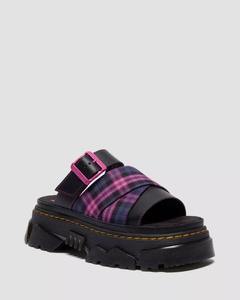 Dr. Martens Mattison Slide Sandal - Black / Pink Multi Tartan Woven / Athena