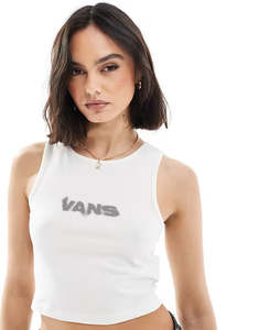 Womens Headwear: Vans Blur Fitted Crop Tank - Marshmallow