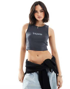 Womens Headwear: Vans Blur Fitted Crop Tank - Asphalt