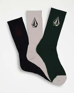Volcom: Volcom Full Stone Sock 3 Pack - Black Combo