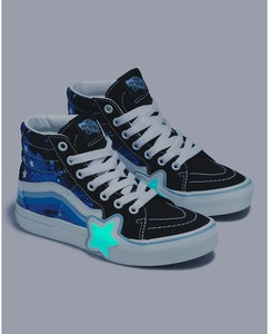 Vans Footwear: Vans Sk8-Hi Kids Rainbow Star Glow Galaxy Black / Blue