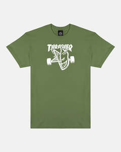 Mens Tops: Thrasher X Spitfire Thrash & Burn Tee - Military Green