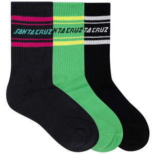 Youth 5 15 Years: Santa Cruz Multi Split Strip Boys Crew Sock 3 Pack
