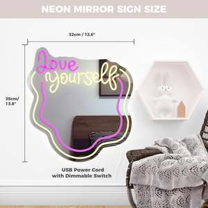 Specials Gifts: Love Yourself Mirror Light for Wall Wavy Neon Mirror LED Dimmable Light