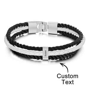 Custom Engraved Bracelet Braided Layered Leather Gifts