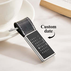 Specials Gifts: Personalized Calendar Leather Keychain Custom Date Unique Keyring Anniversary Gift