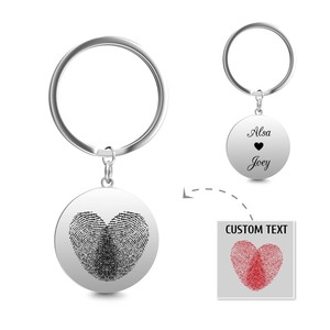 Specials Gifts: Custom Round Engraved Double Fingerprint Keychain
