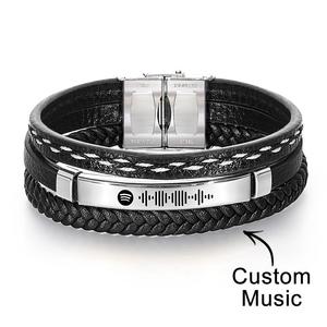 Scannable Spotify Code Bracelet Personalized Multy Layer Leather Bracelet for Men