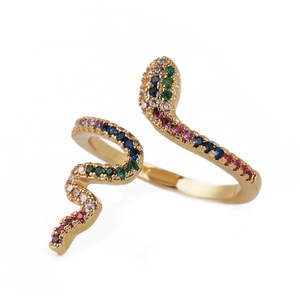 Valentines Day Gift 2024: Adjustable Zircon Ring Copper Snake Rings