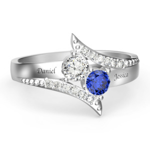 Valentines Day Gift 2024: Personalized Two Birthstones Engraved Promise Ring 925 Sterling Silver