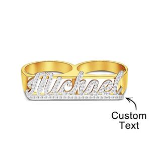 Valentines Day Gift 2024: Custom Two Finger Name Ring Personalised Men's Double Band Ring Gift for Him