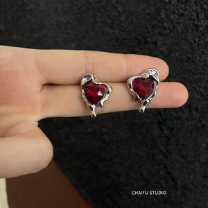 Earrings: Molten Metal Red Crystal Love Earrings
