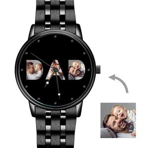 Watch: Custom Photo Watch Men's Black Alloy Watch Bracelet for Dad