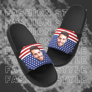 Personalized Flag Pentagram Velcro Slide Sandals with Face