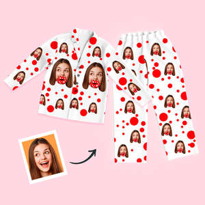 Pyjamas Collection: Custom Face Red Lips Long Sleeve Unisex Pajamas Set