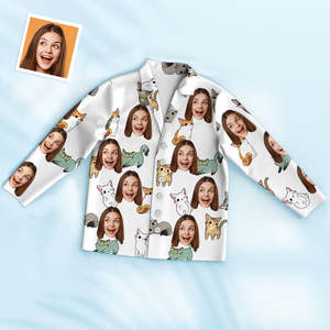Pyjamas Collection: Custom Photo Face Pajama Cartoon Cat Cute Home Gifts
