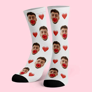 Socks Collection: Custom Face Socks Personalized Unisex Socks with Heart and Red Lips