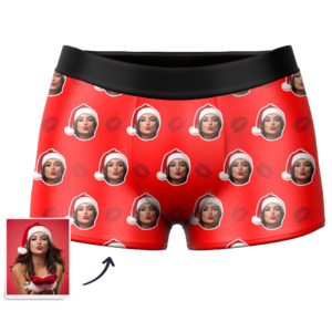 Customized Face Boxers Christmas Hat Printed Underwear with Picture
