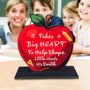 Personalized Gifts: Custom Apple Teacher Desk Sign Teacher Appreciation Acrylic Plaque