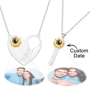 Custom Photo Projection Necklaces: Custom Projection Necklace Personalized Date Key