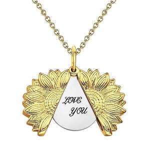Custom Photo Projection Necklaces: Custom Engraved Text Sunflower Locket Necklace