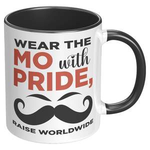Mo Vember Mug: 11oz Accent Mug Movember Wear The MO with Pride Raise Worldwide Right-Handed