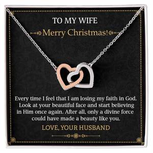 To My Wife Merry Christmas: To my Wife Merry Christmas Interlocking Hearts necklace