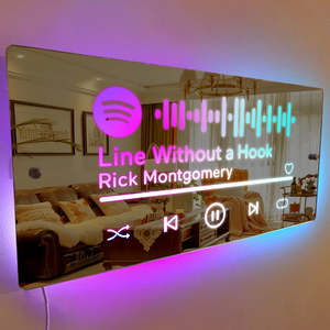 Glow Up: Scannable Spotify Code Mirror Light Name Mirror Sign Custom LED illuminated Light-Up Bedroom Sign Gift
