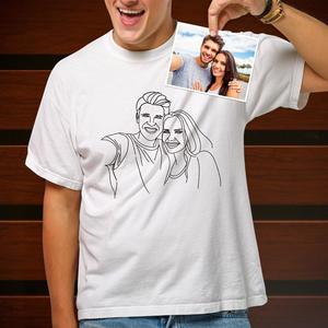Halloween Super Sale: Custom Line Art T-shirt with Your Photo, Gift for Couples