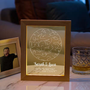 Custom Engraved Star Map Print Constellation Print Night Light with Wood Frame