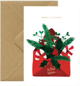 Stationery: Xmas Best Wishes Envelop Greeting Card