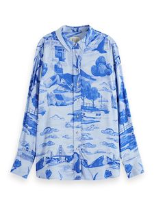 Maison Scotch: Maison Scotch - Printed Relaxed Fit LS Shirt - Journey Of The Free Mind Blue