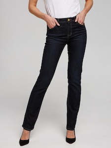 Riders: Riders - Mid Rise Straight Jean - Worn Rinse Blue