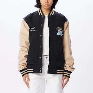 Obey: Obey - Care Denim Varsity Jacket - Dusty Black Multi