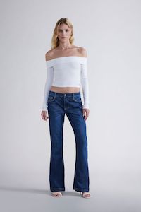 Please: Please - Flared Low-Rise Jean - Blu Denim