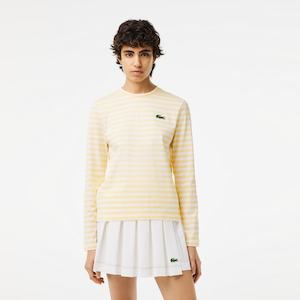 Lacoste: Lacoste - Striped Cotton LS Tee - White/Yellow