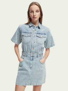 Dresses 1: Maison Scotch - Washed Denim Trucker Dress - Washed Indigo