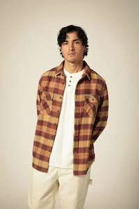 Brixton - Bowery LS Flannel Shirt - Curry Washed/Black Crimson